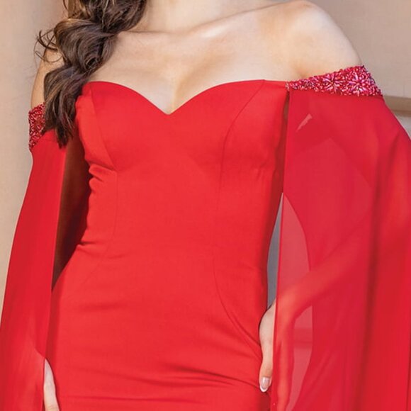 New Off Shoulder Sheath Dress w/ Beads Embroidery & Shoulder Drapes DQ 4306 - Picture 8 of 9